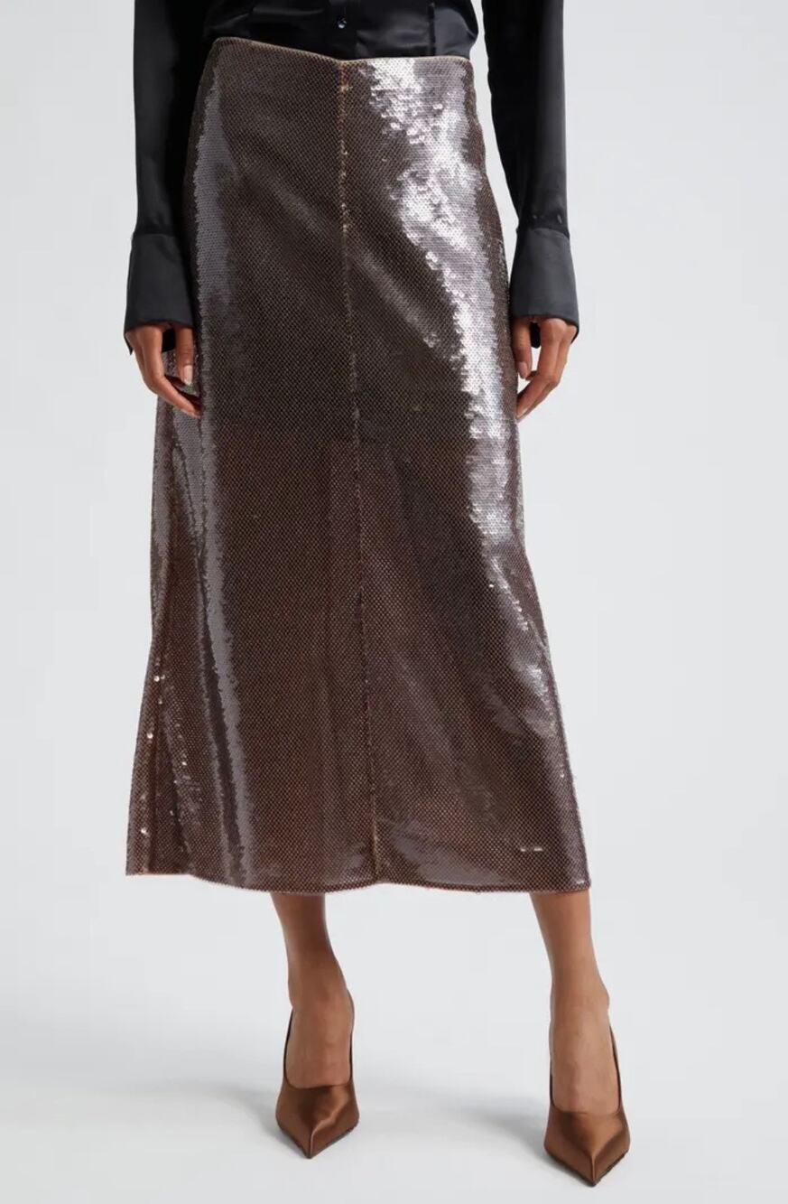 A.L.C. Monroe Sequin Midi Skirt in Brown Size XL